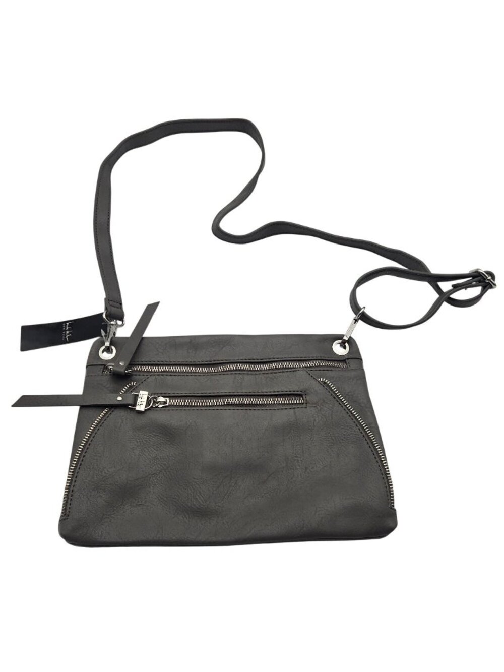 Nicole Miller New York Gray Faux Leather Crossbody Bag With Adjustable Strap NWT
